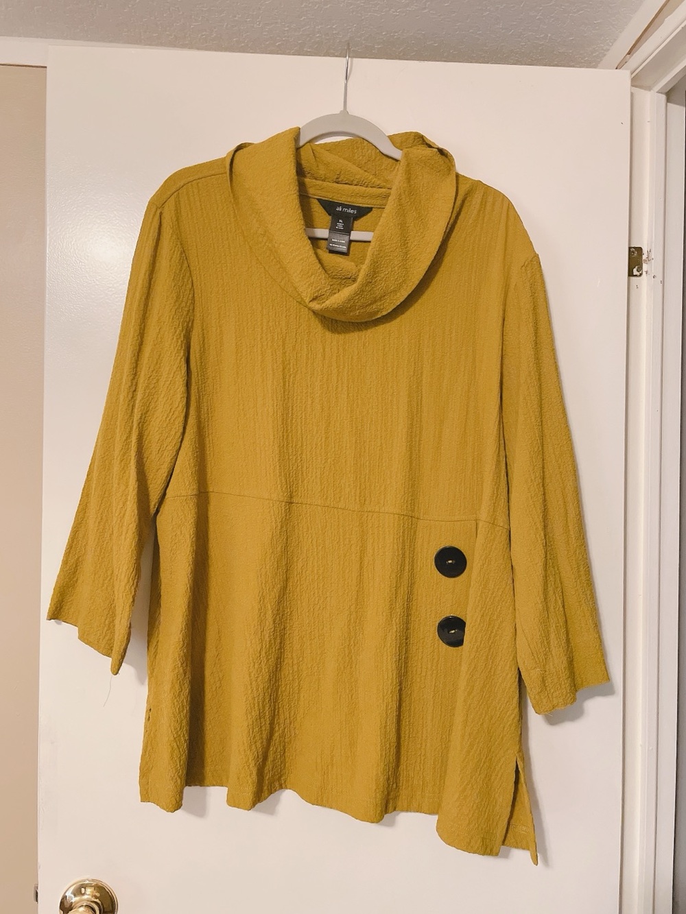 Ali Miles Mustard Yellow Asymmetrical Artsy Blouse Size XL